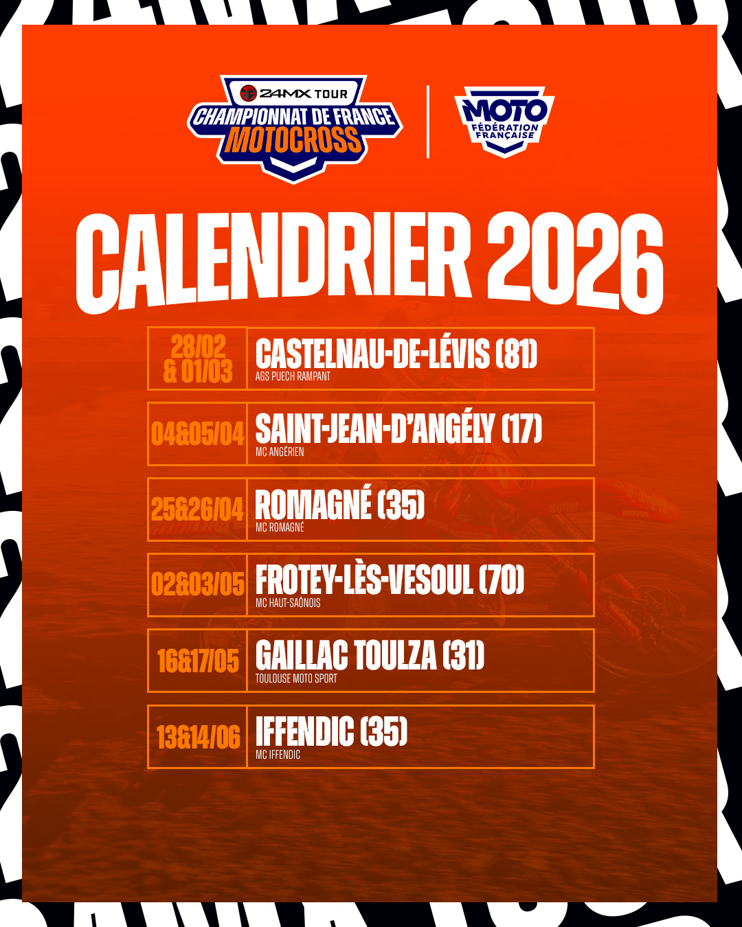 Le calendrier 2026 du 24MX TOUR est là !